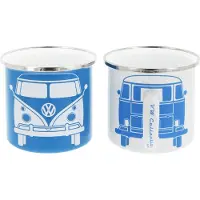 Brisa VW Collection - Volkswagen Set van 2 Geëmailleerde Koffie-Thee-Cappuccino-Kop-Mok-Haferl-Mok voor Camping & Buiten T1 Bus (350 ml x2/Zwart & Blauw)