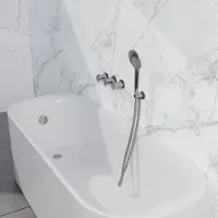 FortiFura Nebbio Badcombinatie-set - thermostaatkraan - wandaansluitbocht met handdouchehouder - metalen doucheslang - ronde handdouche - badvulcombinatie - chroom