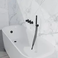 FortiFura Nebbio Badcombinatie-set - thermostaatkraan - wandaansluitbocht met handdouchehouder - gladde doucheslang - staaf handdouche - badvulcombinatie - mat zwart