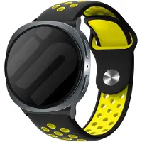 Strap-it Siliconen sport bandje met druksluiting geschikt voor Samsung Galaxy Watch 9 (40/44mm) / Watch 8 (40/44mm) / 8 Classic (46mm) - zwart/geel