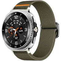 Strap-it Elastisch nylon bandje met klemsluiting geschikt voor Samsung Galaxy Watch 9 (40/44mm) / Watch 8 (40/44mm) / 8 Classic (46mm) - olijfgroen