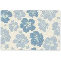 MuchoWow Deurmat 60x40 cm - Droogloopmat Hibiscusbloemen - Blauw - Patroon - Tropisch - Mat voor binnen - Schoonloopmat - Deurmatten met print - Inloopmat
