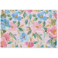 MuchoWow Deurmat 60x40 cm - Droogloopmat Blauw - Roze - Bloemen - Mat voor binnen - Schoonloopmat - Deurmatten met print - Inloopmat