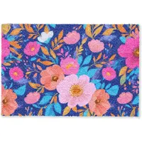 MuchoWow Deurmat 90x60 cm - Droogloopmat Bloemen - Blauw - Roze - Mat voor binnen - Schoonloopmat - Deurmatten met print - Inloopmat