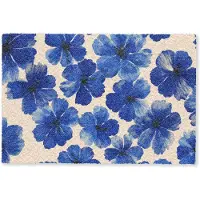 MuchoWow Deurmat 60x40 cm - Droogloopmat Bloemen - Blauw -Patroon - Wit - Mat voor binnen - Schoonloopmat - Deurmatten met print - Inloopmat