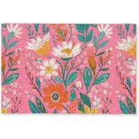 MuchoWow Deurmat 90x60 cm - Droogloopmat Roze - Bloemen - Wit - Oranje - Mat voor binnen - Schoonloopmat - Deurmatten met print - Inloopmat