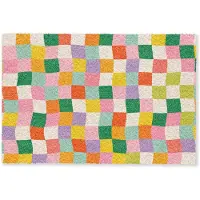 MuchoWow Deurmat 90x60 cm - Droogloopmat Vierkanten - Kleurrijk - Golvend - Mat voor binnen - Schoonloopmat - Deurmatten met print - Inloopmat