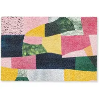 MuchoWow Deurmat 60x40 cm - Droogloopmat Abstract - Roze - Lappen - Vormen - Geel - Mat voor binnen - Schoonloopmat - Deurmatten met print - Inloopmat