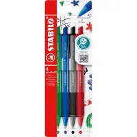 Stabilo pointball colorful 6033/4 Met drukknop Balpen Kleurenassortiment Medium Balpunt Navulbaar 4 stuks