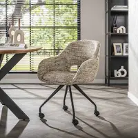 Dimehouse Set van 2 Eetkamerstoelen Met Wieltjes Springo Draaibaar Eagle Stof Zand - Chenille - Scandinavisch & Basic