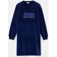Woody slaapkleed meisjes/dames velours - donkerblauw - 'Calm down' - 252-10-YDE-V/897 - maat XL