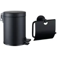 FortiFura Calvi toilet accessoireset - toiletrolhouder - met klep - pedaalemmer - 5 liter - mat zwart SW1183143/SW1111577