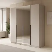 Meubella - Kledingkast Sabre - Beige - 200 cm - Met spiegel