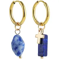 Marama - Oorbellen Cross Blauw - Oorringen met verschillende hangers - Zomers - Stainless Steel met Gouden Plating - Natuursteen