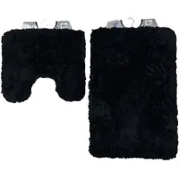 Wicotex - Badmat set met Toiletmat - WC mat met uitsparing Bergen Uni Zwart - Antislip onderkant - Fluffy zacht