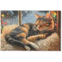 MuchoWow Deurmat 60x40 cm - Droogloopmat Kat - Kerst - Winter - Dier - Mat voor binnen - Schoonloopmat - Deurmatten met print - Inloopmat