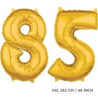 TGL Mega grote XXL gouden folie ballon cijfer 85 jaar. Leeftijd verjaardag 85 jaar. 102 cm 40 inch. Met rietje om ballonnen mee op te blazen.