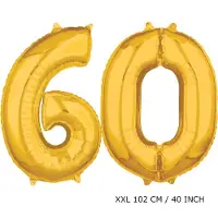 TGL Mega grote XXL gouden folie ballon cijfer 60 jaar. leeftijd verjaardag 60 jaar. 102 cm 40 inch. Met rietje om ballonnen mee op te blazen.