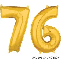 TGL Mega grote XXL gouden folie ballon cijfer 76 jaar. Leeftijd verjaardag 76 jaar. 102 cm 40 inch. Met rietje om ballonnen mee op te blazen.