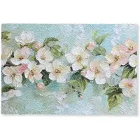 MuchoWow Deurmat 90x60 cm - Droogloopmat Bloesem - Bladeren - Lichtblauw - Mat voor binnen - Schoonloopmat - Deurmatten met print - Inloopmat