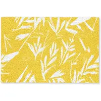 MuchoWow Deurmat 90x60 cm - Droogloopmat Abstract - Bladeren - Geel - Penseelstreken - Mat voor binnen - Schoonloopmat - Deurmatten met print - Inloopmat