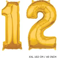 TGL Mega grote XXL gouden folie ballon cijfer 12 jaar. leeftijd verjaardag 12 jaar. 102 cm 40 inch. Met rietje om ballonnen mee op te blazen.