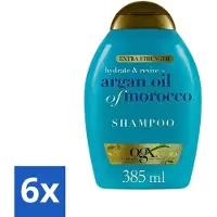 OGX 6 x - Argan Oil of Morocco - Shampoo - Extra Sterk - Hydrate & Revive - 385 ml - Argan Oil Shampoo - Herstel Shampoo - Hydrate Haar - Droog Haar Shampoo - Beschadigd Haar Shampoo