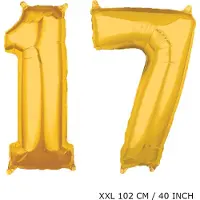 TGL Mega grote XXL gouden folie ballon cijfer 17 jaar. leeftijd verjaardag 17 jaar. 102 cm 40 inch. Met rietje om ballonnen mee op te blazen.