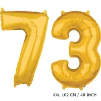 TGL Mega grote XXL gouden folie ballon cijfer 73 jaar. Leeftijd verjaardag 73 jaar. 102 cm 40 inch. Met rietje om ballonnen mee op te blazen.