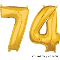 TGL Mega grote XXL gouden folie ballon cijfer 74 jaar. Leeftijd verjaardag 74 jaar. 102 cm 40 inch. Met rietje om ballonnen mee op te blazen.