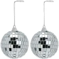 Inge-glas Inge Christmas Decor Disco kerstbal - 2x - zilver - D7 cm - glas/foam - discobal/discobol - kerstversiering