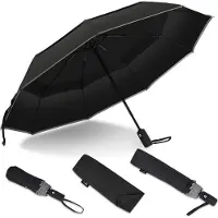Sunflake Stormparaplu Opvouwbaar - Stormbestendig & Uitklapbaar - Reflecterend met Dubbele Luifel - Zwart -