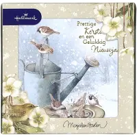 Hallmark - Marjolein Bastin - 16 Kerstkaarten - Vogels & Gieter - Goudfolie - Vierkant - Kerst - Nieuwjaar - 13 x 13 cm