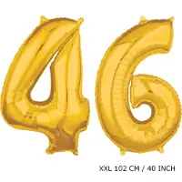 TGL Mega grote XXL gouden folie ballon cijfer 46 jaar. leeftijd verjaardag 46 jaar. 102 cm 40 inch. Met rietje om ballonnen mee op te blazen.