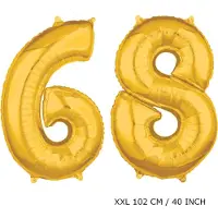 TGL Mega grote XXL gouden folie ballon cijfer 68 jaar. Leeftijd verjaardag 68 jaar. 102 cm 40 inch. Met rietje om ballonnen mee op te blazen.