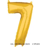 TGL Grote XXL gouden folie ballon cijfer 7 jaar. leeftijd verjaardag 7. 102 cm 40 inch. Met rietje om op te blazen. 2 stuks