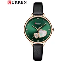 Curren Horloge 9077 - Rosékleurig-Groen – Dames - Quartz - Diamant Wijzerplaat - Lederen Band - Elegant en Waterbestendig