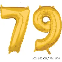 TGL Mega grote XXL gouden folie ballon cijfer 79 jaar. Leeftijd verjaardag 79 jaar. 102 cm 40 inch. Met rietje om ballonnen mee op te blazen.