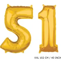 TGL Mega grote XXL gouden folie ballon cijfer 51 jaar. leeftijd verjaardag 51 jaar. 102 cm 40 inch. Met rietje om ballonnen mee op te blazen.