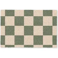 MuchoWow Deurmat 90x60 cm - Droogloopmat Schaakbord print - Groen - Beige - Blokjes - Mat voor binnen - Schoonloopmat - Deurmatten met print - Inloopmat