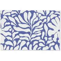 MuchoWow Deurmat 90x60 cm - Droogloopmat Bloemen patroon - Blauw - Wit - Bladeren - Mat voor binnen - Schoonloopmat - Deurmatten met print - Inloopmat