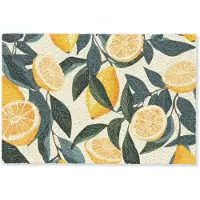 MuchoWow Deurmat 60x40 cm - Droogloopmat Citroenen - Vruchten - Bladeren - Geel - Groen - Beige - Mat voor binnen - Schoonloopmat - Deurmatten met print - Inloopmat