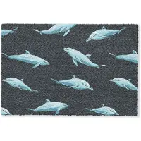 MuchoWow Deurmat 90x60 cm - Droogloopmat Dolfijnen - Patroon - Blauw - Grijs - Mat voor binnen - Schoonloopmat - Deurmatten met print - Inloopmat