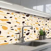 KitchenYeah Keuken achterwand 150x80 cm - Spatscherm zelfklevend Terrazzo - Patroon - Geel - Muurbeschermer - Spatwand fornuis