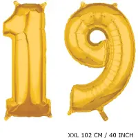 TGL Mega grote XXL gouden folie ballon cijfer 19 jaar. leeftijd verjaardag 19 jaar. 102 cm 40 inch. Met rietje om ballonnen mee op te blazen.