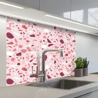 KitchenYeah Keuken achterwand 100x80 cm - Spatscherm zelfklevend Terrazzo - Patroon - Roze - Muurbeschermer - Spatwand fornuis