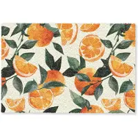 MuchoWow Deurmat 90x60 cm - Droogloopmat Sinaasappels - Vruchten - Bladeren - Oranje - Groen - Beige - Mat voor binnen - Schoonloopmat - Deurmatten met print - Inloopmat