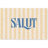 MuchoWow Deurmat 90x60 cm - Droogloopmat Salut - Quote - Strepen - Geel - Blauw - Wit - Mat voor binnen - Schoonloopmat - Deurmatten met print - Inloopmat