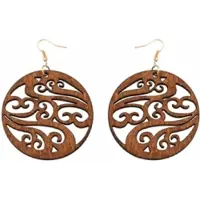 Charme Bijoux Oorbellen - zilver 925 - bruin Hout - Opengewerkt Lang 8 cm -