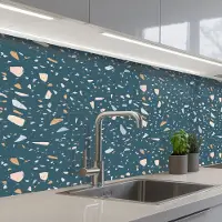 KitchenYeah Keuken achterwand 250x80 cm - Spatscherm zelfklevend Terrazzo - Patroon - Kleurrijk - Diep blauw - Muurbeschermer - Spatwand fornuis